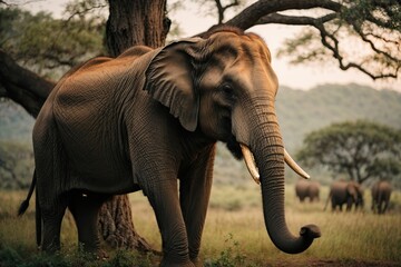 lonely elephant in the savannah