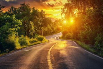 Obraz premium Beautiful empty asphalt road on a sunset. AI generative