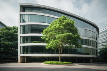 office building with tree for reducing carbon dioxide
