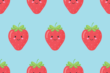 pattern smiling strawberries vector cartoon style