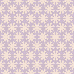 Simple abstract geometric floral seamless pattern. Minimal vector texture with small flower silhouettes. Elegant lilac and beige background. Repeated geo design for decor, textile, package, print