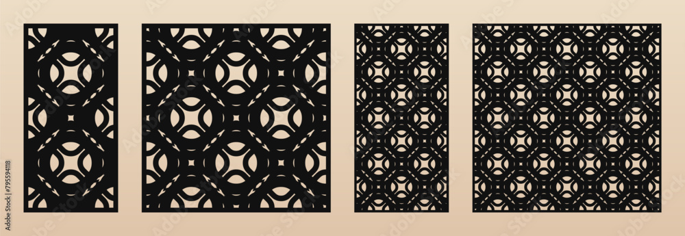 Poster laser cut panel design. vector set of patterns with ornamental grid, abstract lattice, floral silhou