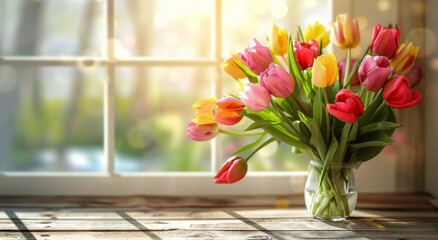 Colorful Tulips in a Vase