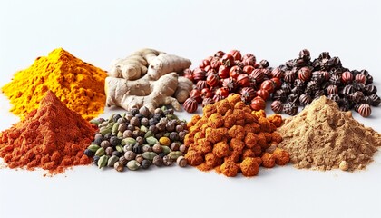 Curry pile, mix ground turmeric, fenugreek, coriander, ginger, cumin, allspice, chili, nutmeg, cardamom texture