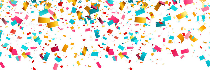 Colourful confetti on a transparent background. Festive holiday background.