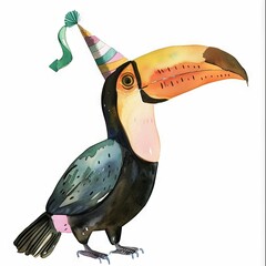 Minimalist Watercolor Toucan in Party Hat A Vibrant for Lively Decor