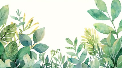 Lush Minimalist Watercolor Garden Greenery Floral Nature Backdrop with Copy Space