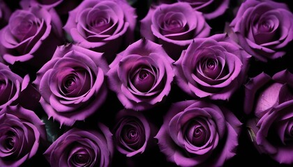 Lot of purple and violet roses macro background card