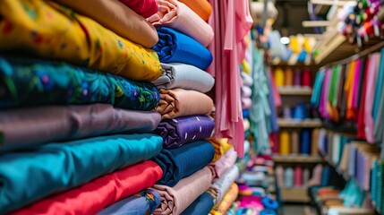 Fototapeta premium stacked fabrics for display and sale