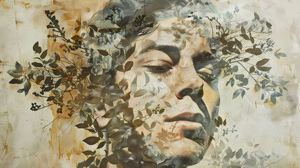 A Serene Fusion of Flora and the Human Visage in Art