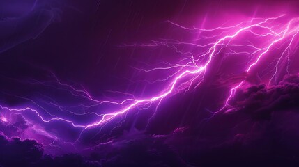 Fototapeta premium dramatic purple neon lightning bolt striking against a dark stormy background creating an electrifying atmosphere