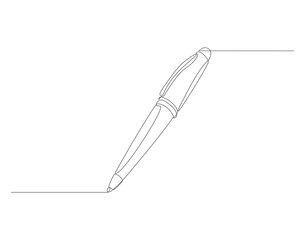 Continuous line drawing of pen. One line of ballpoint. Education concept continuous line art. Editable outline.