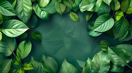Green leaves eco-friendly background with place for text, concept of ecology and healthy environment. - obrazy, fototapety, plakaty