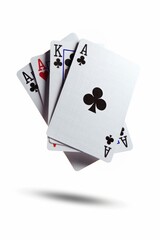 Playing cards four aces poker hand gambling person human.