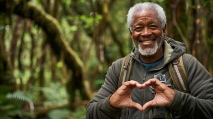 A Joyful Senior Hiker in Nature