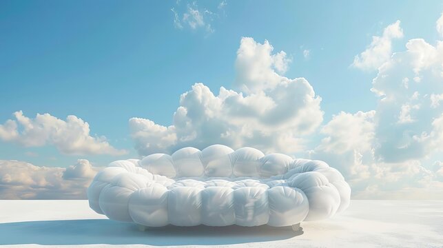 heavenly comfort tufted cloud couch on sunny day concept illustration
