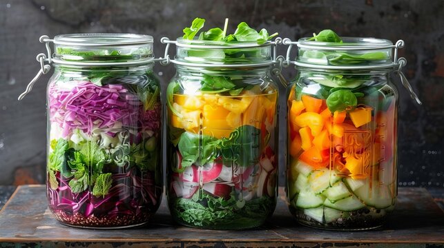 homemade goodness preserving jars with colorful salads still life photo