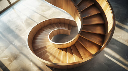 Modern wooden spiral staircase in contemporary interior