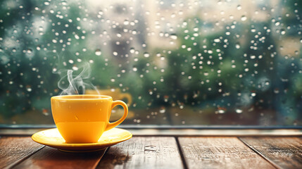A coffee cup or hot tea on a rainy day. Relaxing, Rest, Aromatic, Rainy day