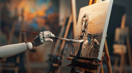 Robotic Arm Holding Paintbrush Creating Artwork  Generative AI