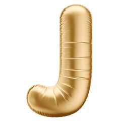 Golden 3D Balloon Letter J with Transparent Background