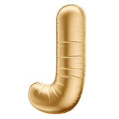 Golden 3D Balloon Letter J with Transparent Background