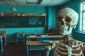 Anatomy Artistry: Skeleton under Natural Classroom Light