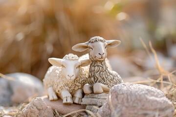 Depiction of Jesus Christ as Shepherd - Jesus Christ holding a Lamb - Blessing to Humanity - Imagination of Redemption and Faith. Beautiful simple AI generated image in 4K, unique.