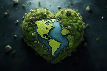 Green planet Earth in shape of heart outdoors nature earth.