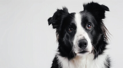 border collie puppy, dog, sitting, white background, mockup use, professional photography, black and white dog,