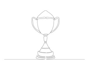 Continuous line drawing of trophy. One line of trophy. Champions concept continuous line art. Editable outline.