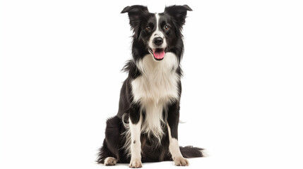 border collie puppy, dog, sitting, white background, mockup use, professional photography, black and white dog,