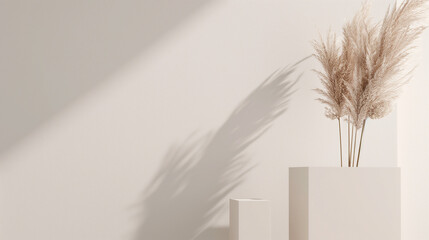 Minimalist pampas grass right, open left, versatile for text/graphic overlays. Perfect for product/event/brand showcasing