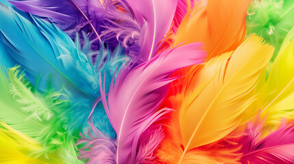 Obraz premium These captivating backgrounds showcase large, fluffy feathers in vivid colors, adding a cheerful element to designs.