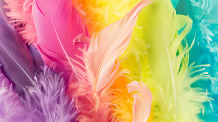 Obraz premium Bright, colorful feathers in captivating backgrounds offer a delightful display of vibrant hues and gentle textures