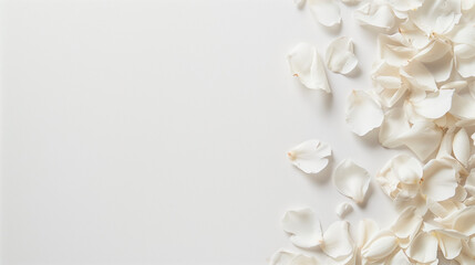 White petals delicately arranged to one side against a serene backdrop offer a quietly elegant ambiance.