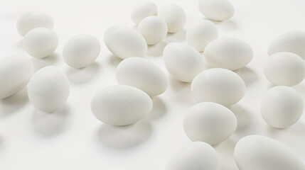 Fototapeta na wymiar Eggs on a white background illustrate minimalism and conciseness