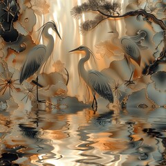 Fototapeta premium Cranes in the river