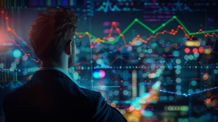 Confident Man Analyzes Stock Market