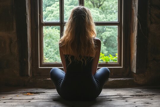 Silhouette of Anorexic Woman at Window
