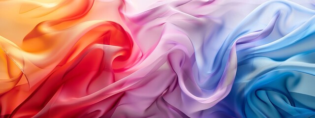 Abstract background of colorful silk textile. Abstract multicolored color ribbons wavy background. Abstract silk or satin fabric. Copy space.