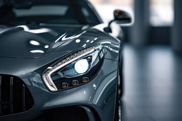 Fototapeta premium Dynamic Gray Car on Dark Background