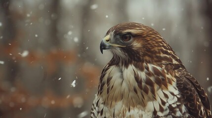 the serene beauty of a hawk amidst a gentle snowfall. Generative AI