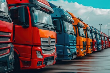 Supply Chain in Action: Parked Fleet of Trucks