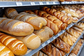 Fresh Bread Selection in Supermarket Bakery Section