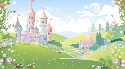 Enchanted Fairytale Castle in Blossoming Spring Landscape