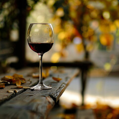Elegant Glass of Red Wine Resting on Rustic Vineyard Branch - Wine Tasting, Nature-Inspired Beverage Presentation