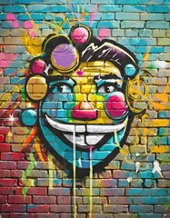  Face Graffiti on a Brick Wall. Graffiti. City Modern Pop Art