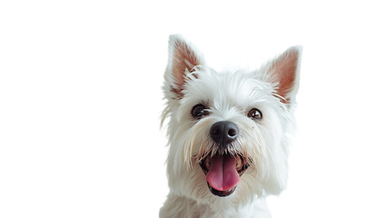 a happy West Highland white terrier jumping with paws outstretched isolated on a clear background.