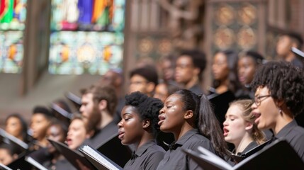 Diverse Choir Singing Passionately in Church Setting